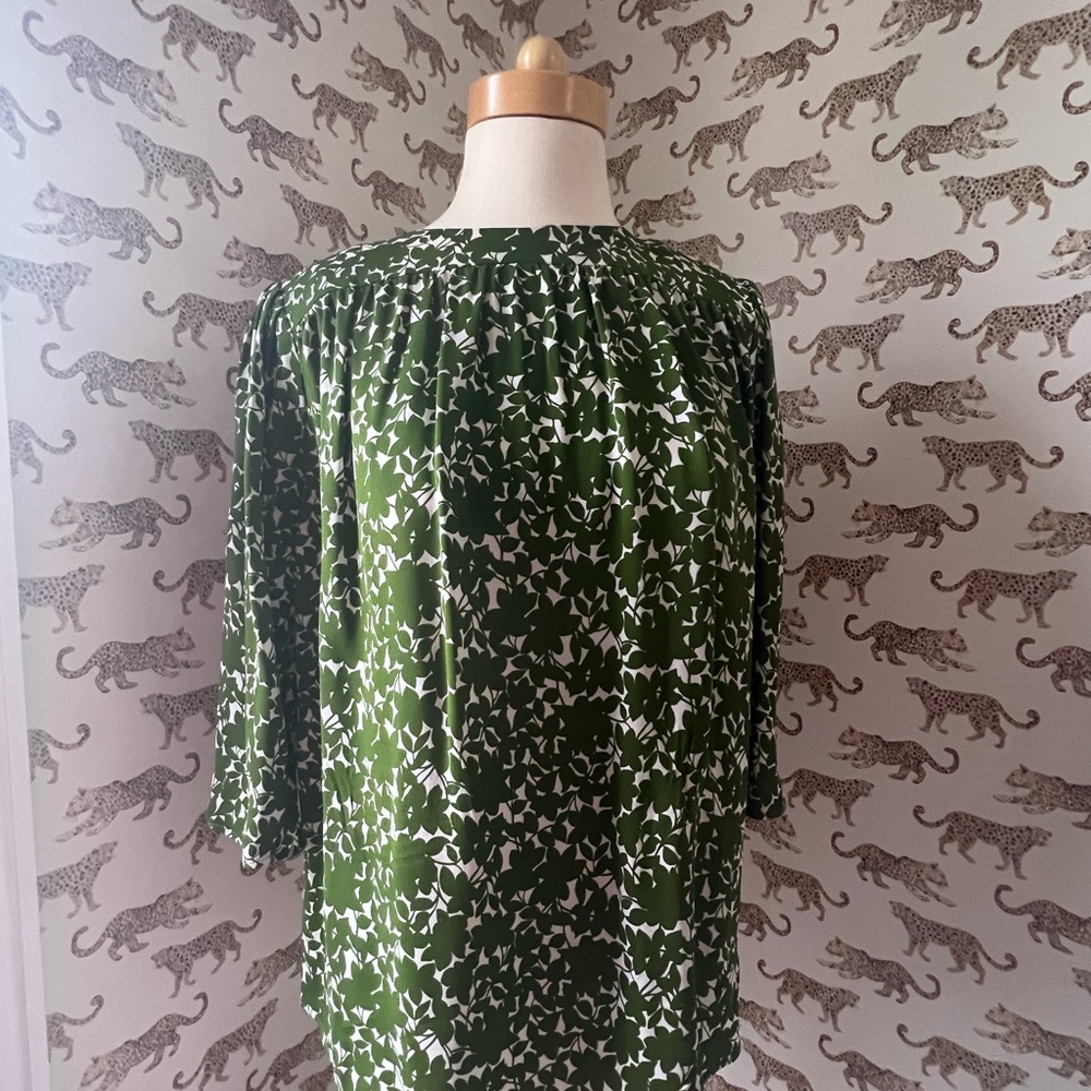 Michael Kors Green and White Smocked Blouse